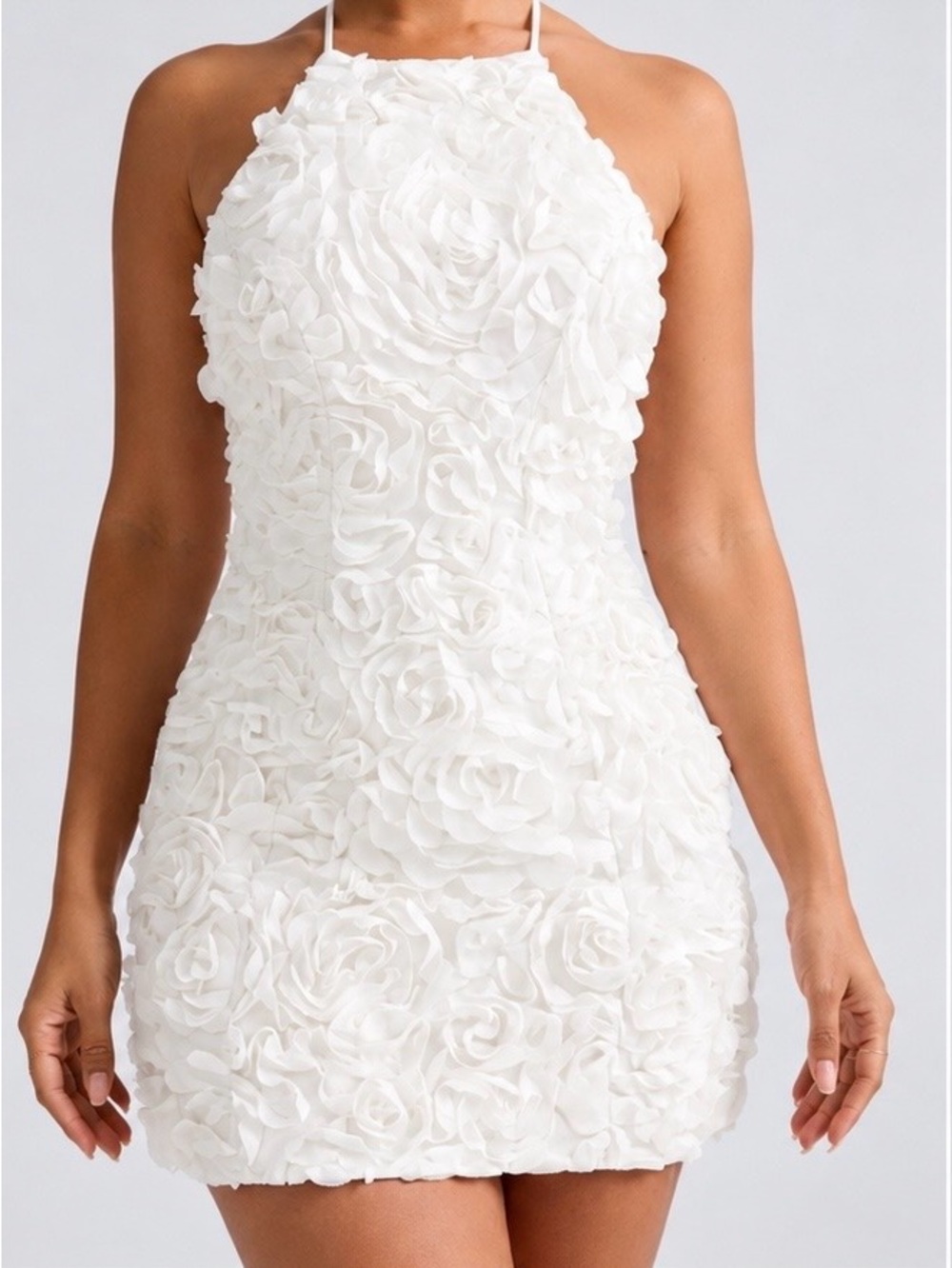 Oh Polly White 3D Rose Halter Mini Dress